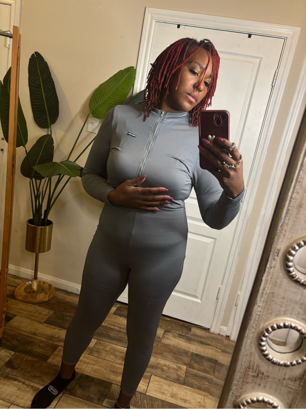 SHEIN Gray Long Sleeve Zip Front Jumpsuit